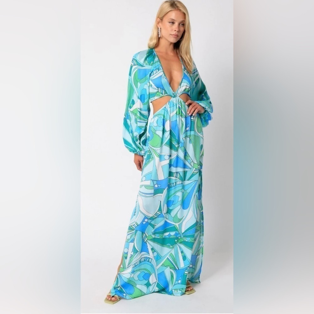 Mason Baker Olivacious long sleeve side cut out maxi dress